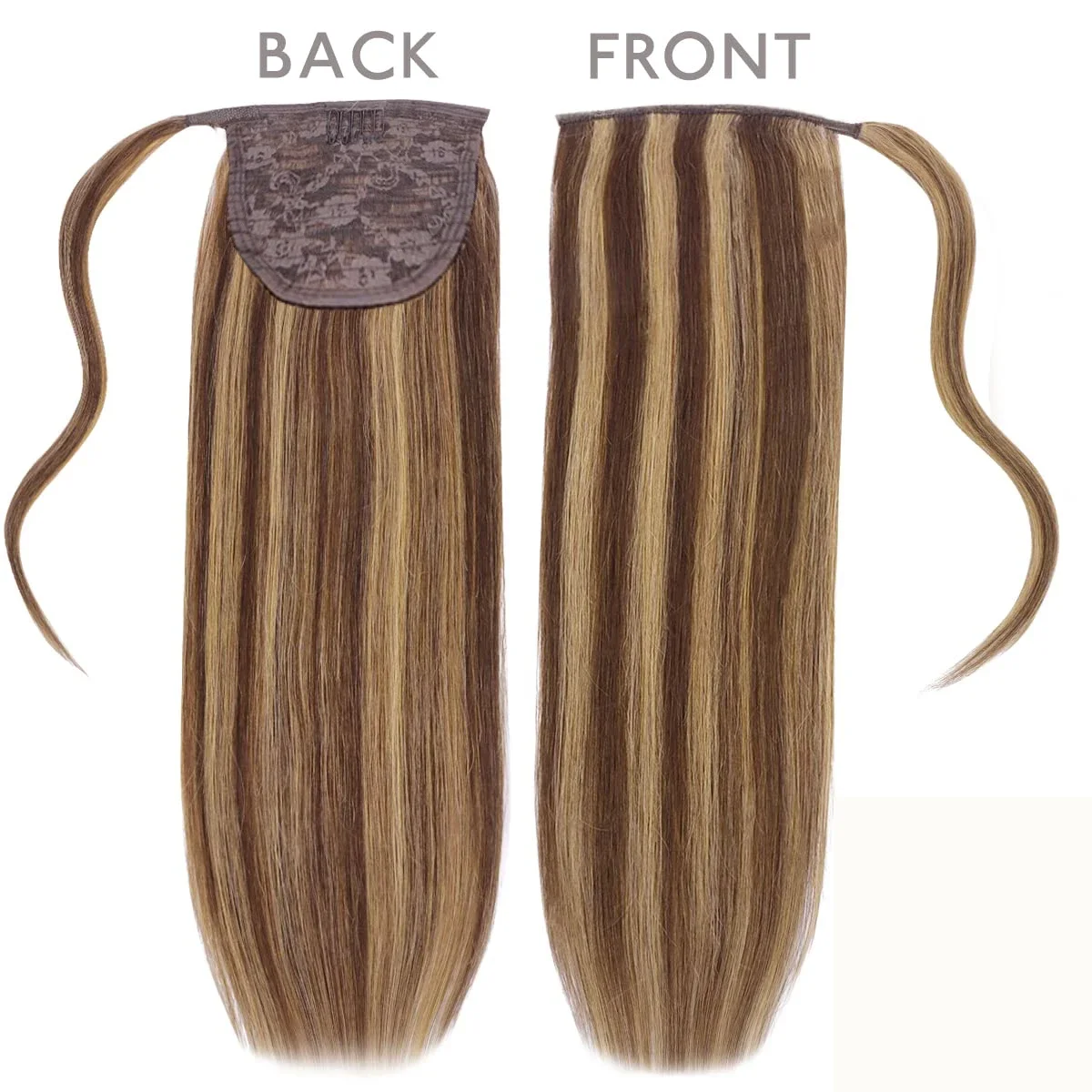 Highlight Ponytail Extensions 100% Real Human Hair Wrap Around Clip In PonyTail P4/27 Color Human Hair Extensions For Women_voghion.com