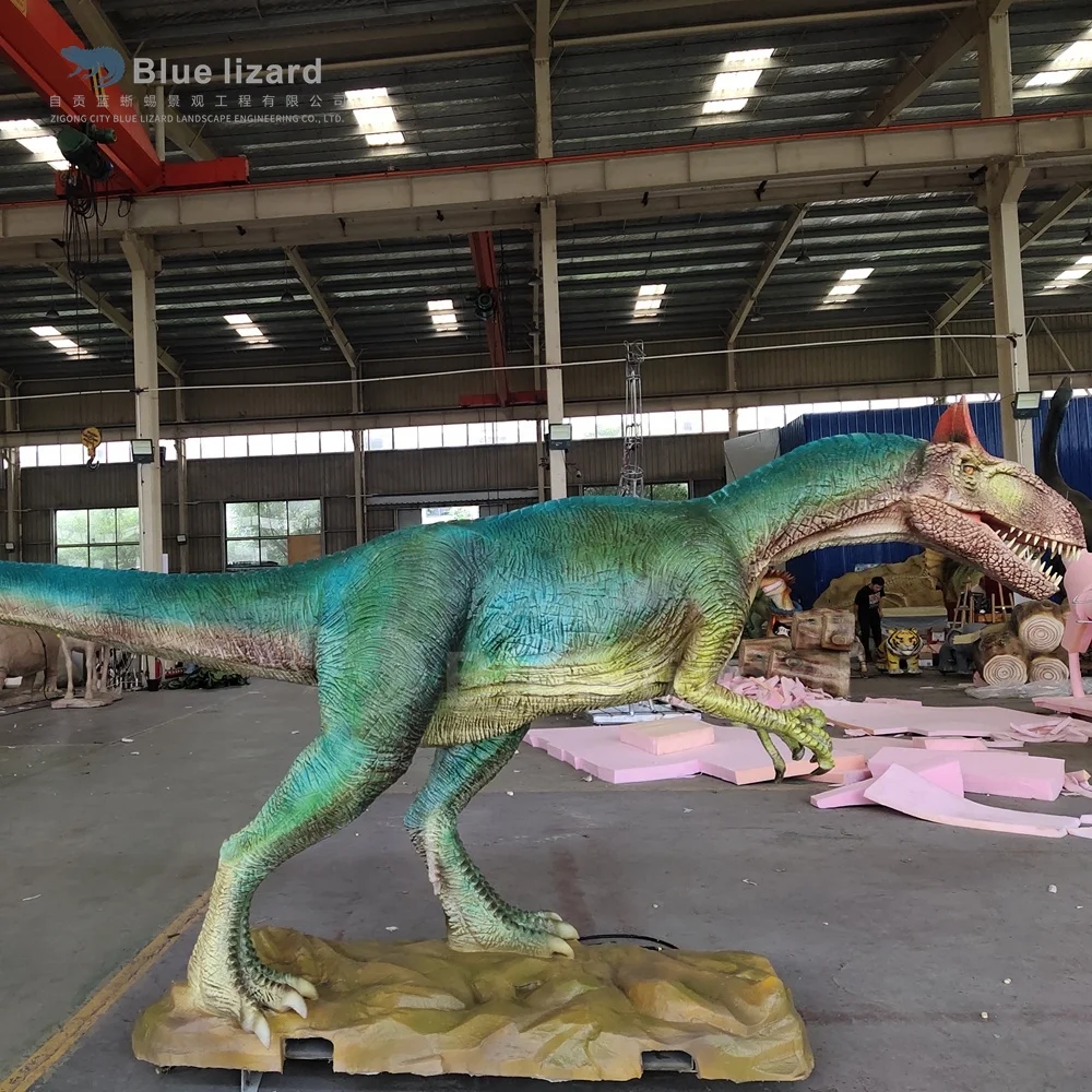 Blue Lizard Robotic Simulation Animatronic Life Size Dinosaur Cryolophosaurus Statues for Sale
