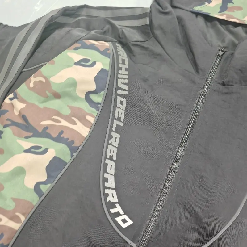 Camouflage Blocked Nylon Windbreaker Matching Joggers Pant Set Lightweight Breathable Jogging Tracksuit Men Streetwear Apparel gallery 4