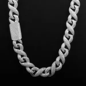 Wholesale 8mm Custom Logo White Gold Cuban Link Chain Necklace Zircon Diamond Iced Out for Weddings Gifts Engagements