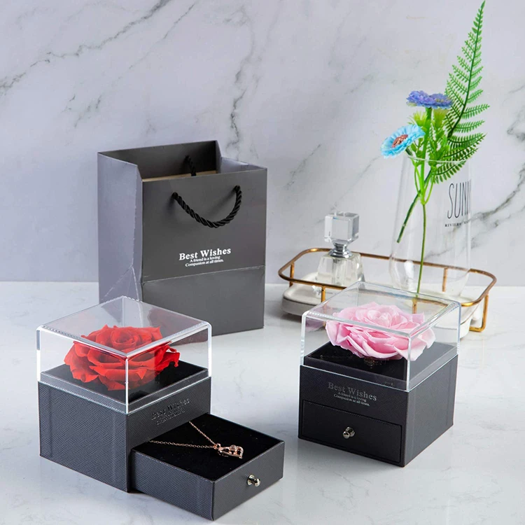 2022 new arrivals forever red acrylic preserved flower rose boxes for anniversary valentine's day mother's day