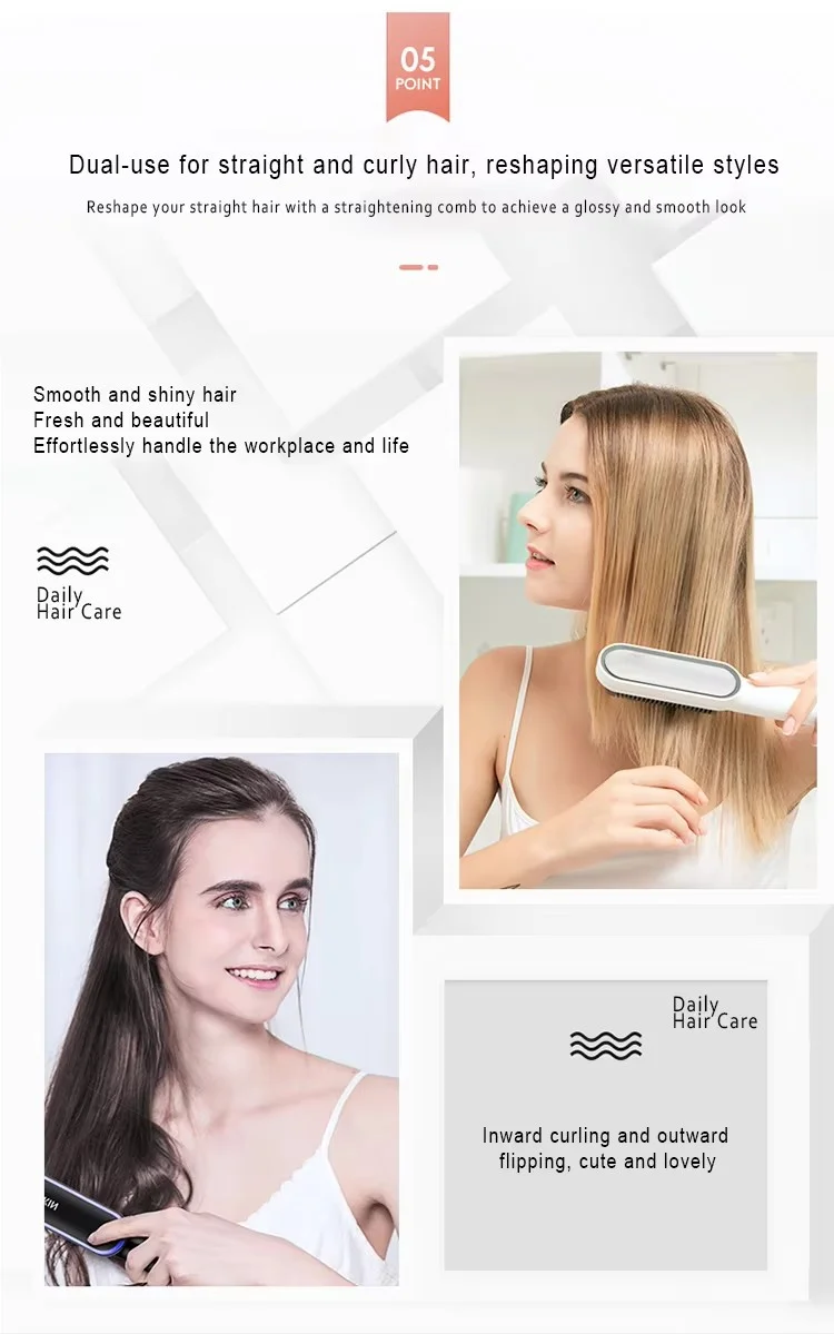 Household Electric Hair Straightener Brush Iron PTC Ceramic Plate LED Temperature Display 1-Year Warranty for Outdoor Hotels