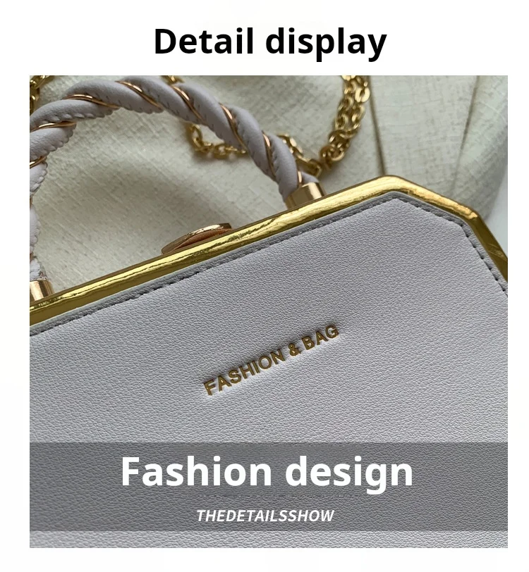 Lady Fashionable Handbag Simple Chain Embellished Mini Square Crossbody Bucket Bag Premium Polyester Lined Casual