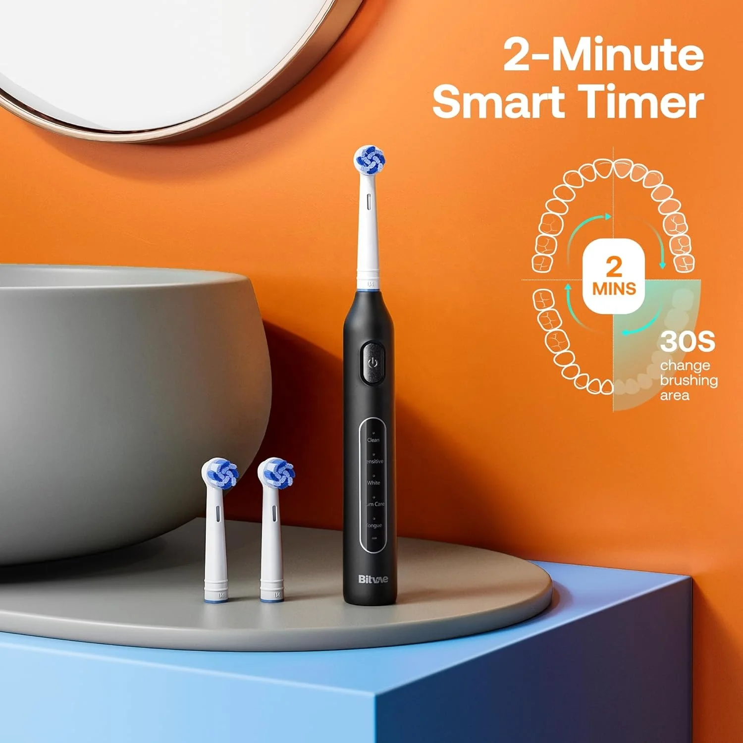 Bitvae BV R1 Rotating Electric Toothbrush with 8 Brush Heads for Adults and Kids