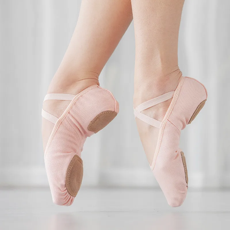 Wholesale Cheap OEM Ballet Pink Foldable Children Gilrs Split Sole Canvas Soft Dance Wear Stretch Ballet Shoes