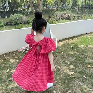 2026 Girls Summer Dress Korean Style Princess Dress Red Solid Color Polo Skirt Dress