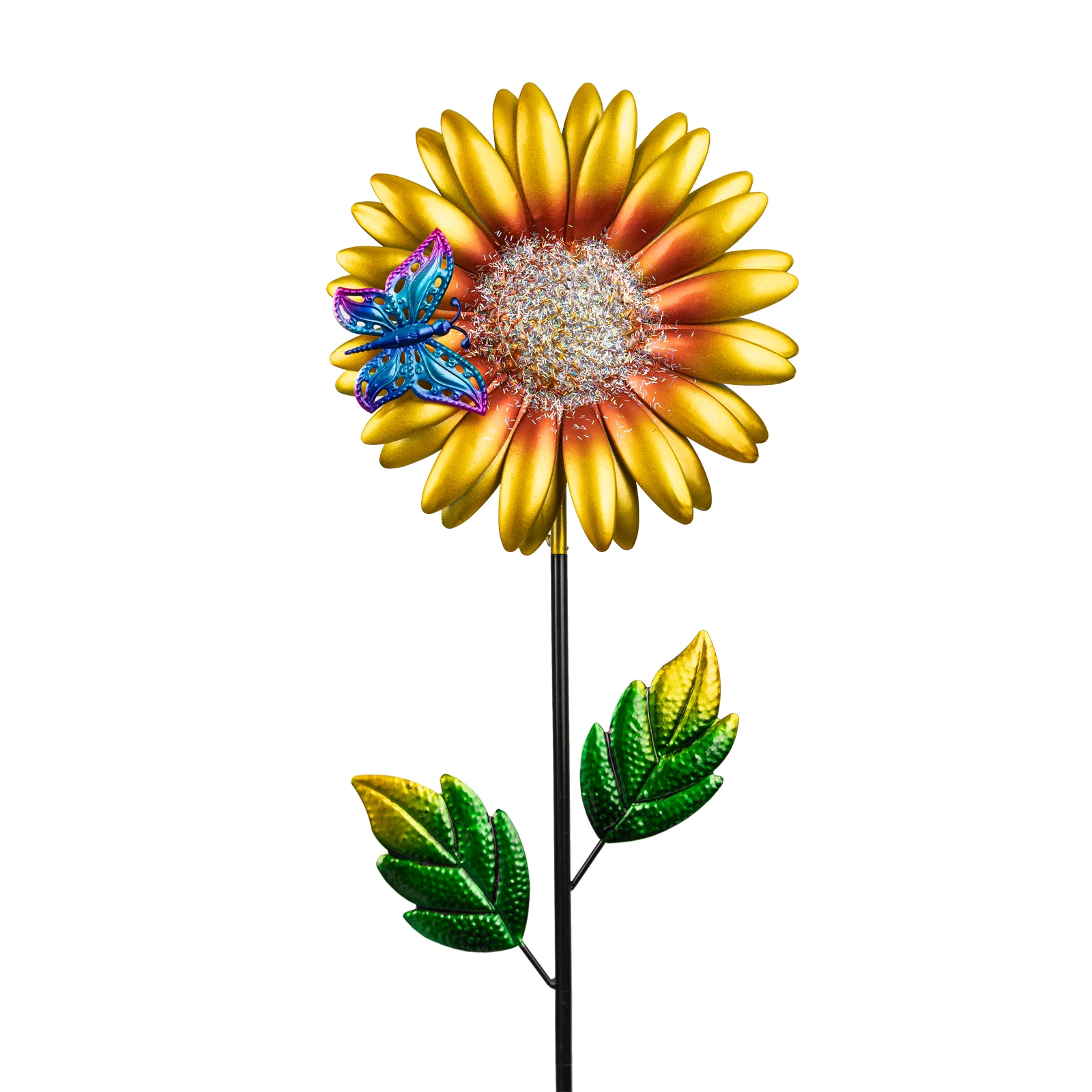 Painted Sunflower Solar Light Butterfly  Stake Yellow