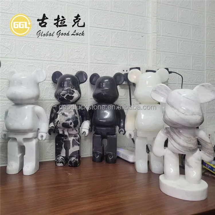 Marble Stone Carved Fashion Funny BearBrick Statue Ornaments Bear Sculptures