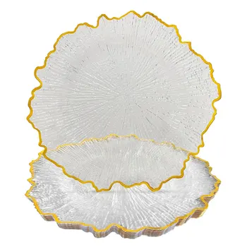 Wholesale Elegant Clear Reef Acrylic Charger Under Plates Wedding 13 Inch Plastic Textured Gold Rim Reef Charger Dinner Plate