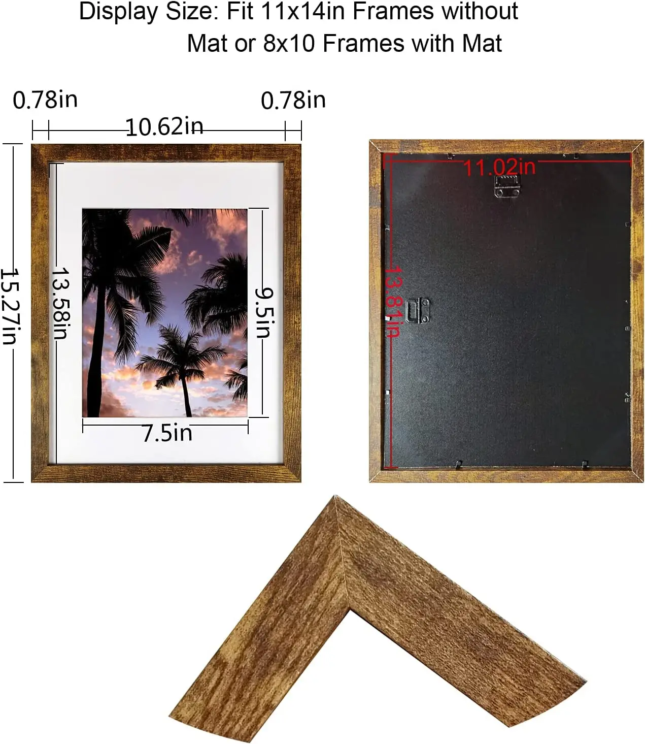 11x14 Wood Frames Display Pictures 8x10 With Mat Wall Mounting Wooden
