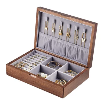 Wooden Jewelry Organizer Box Luxury Case Walnut Household Large Capacity Jewelry Storage Box Rings Earrings Necklace Organizer