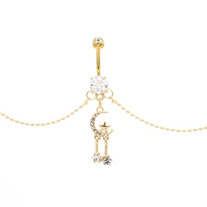 Xinfocus Hot Sale Moon Star Belly Chain Ring Stainless Steel Body Piercing Navel Bar Fashion Body Jewelry for Women Men