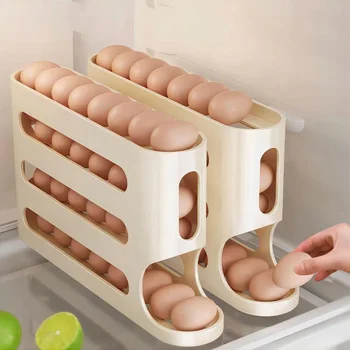 Automatic Rolling Egg Holders Dispenser for Home and Kitchen 4 Tiers Organizer Accessories with Food-Safe Containers