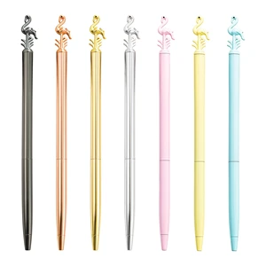 Novelty Flamingo Shape Metal Ballpoint Pen with Printable Custom Logo for Advertising Promotional Gift and School Supplies