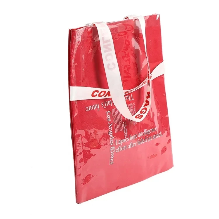 Custom Red PVC Tote Shopping Bag with Clear Logo Print Letter Pattern Type