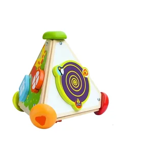 4 in 1 Wooden Educational Musical Toy Activity Triangle Wooden Multi-Functional Wooden Triangular Music Box Toys