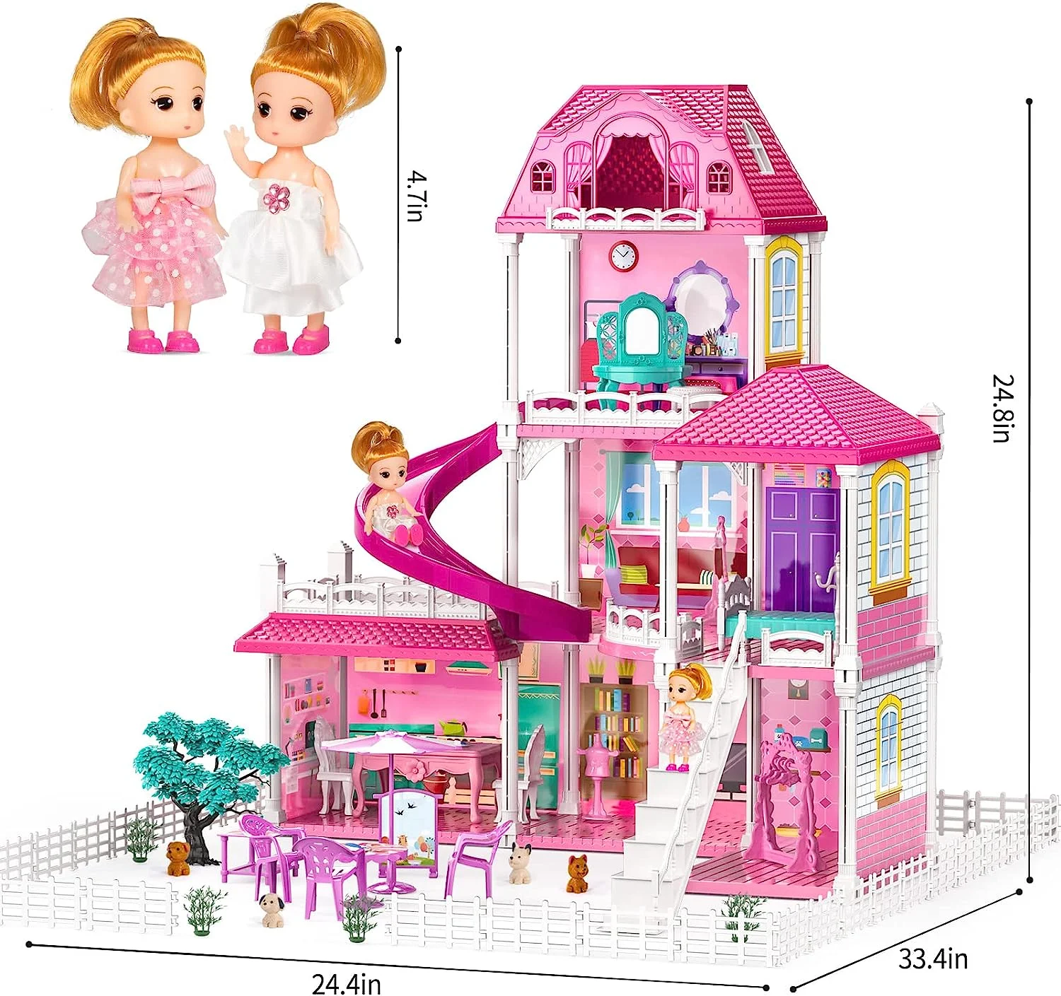 Doll House Toddler Toys for Years Old for Girls 3-Story Rooms  Play House with Dolls Toy Figures House
