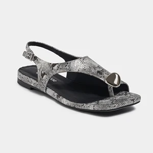 Best-Selling Trendy Silver Snakeskin-Print T-Strap Sandals Heart Accent Slip-On Closure Soft Feature