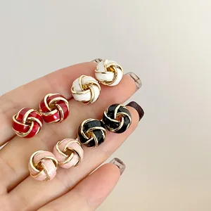 Copper Alloy Needle French Retro Barbadamine Color Earrings Niche Design Enamel Glaze Elegant Celebrity Style Zircon Stone Main