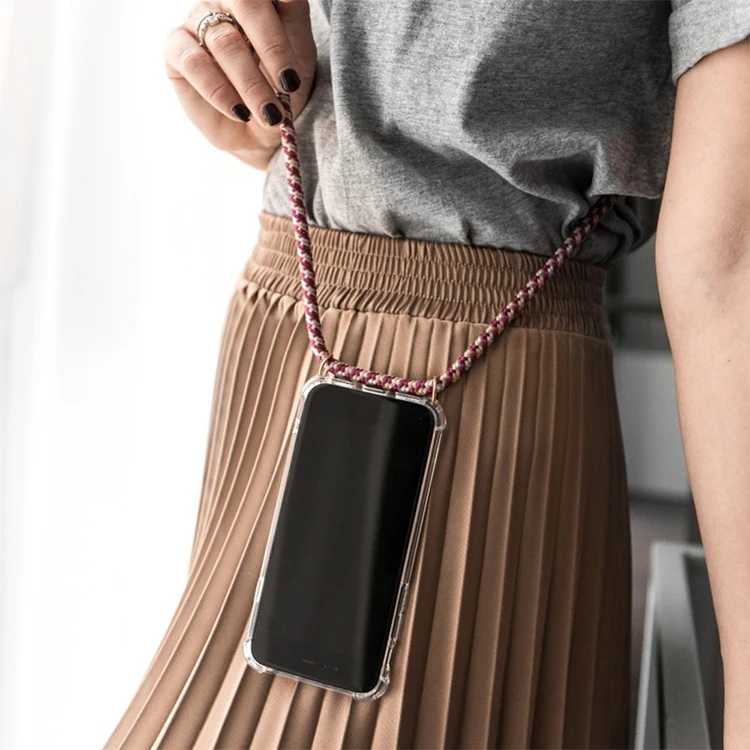 Custodia Con Tracolla Per IPhone 11: Cover Trasparente Morbida TPU Con Cordino Regolabile In Nylon (Nero)