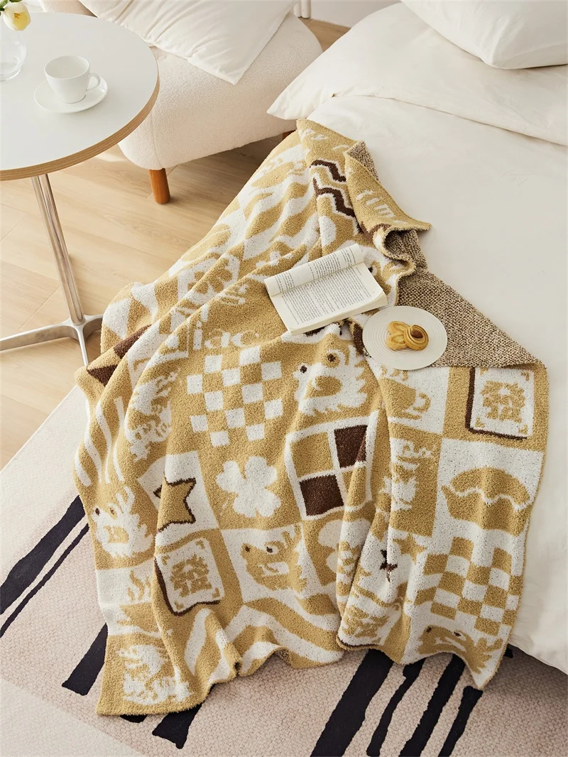 New Arrival Dragon Checker 100% Polyester Jacquard Knitted Throw Microfiber Blanket for  home decoration LGB details