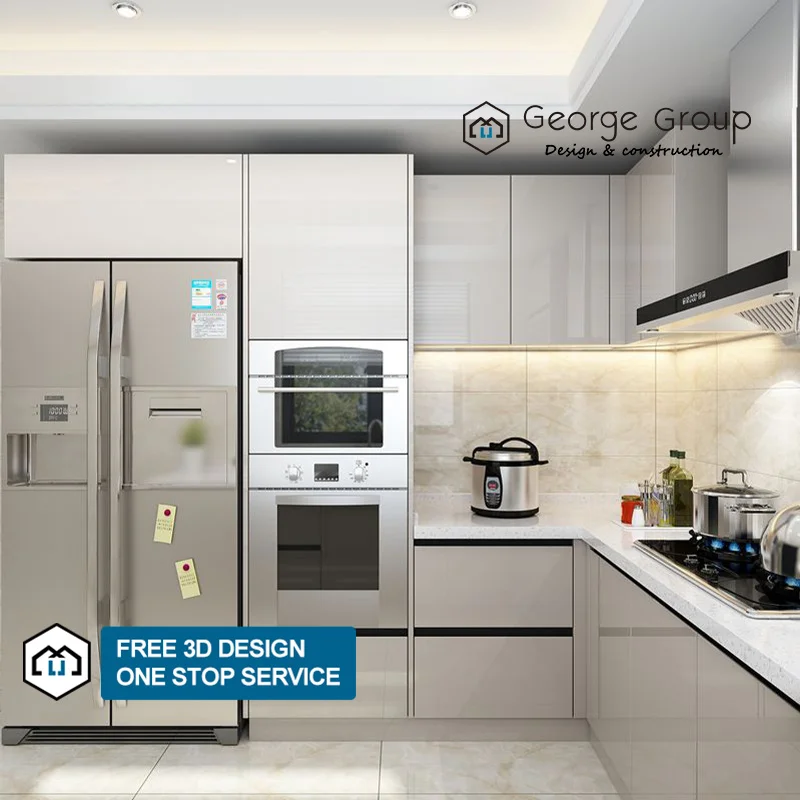 George Readymade Ready to Assemble Rta Wooden Brown High Gloss Grey Lacquer Cupboard Wall Kitchen Cabinet