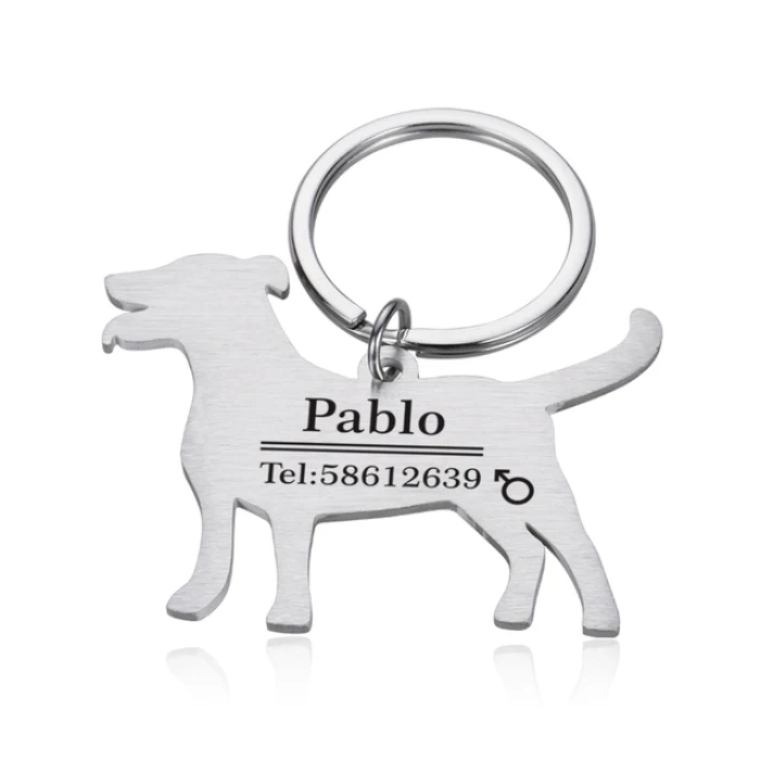 Customized Message logo ID Text Engraved Pet Tag Jewelry Stainless Steel Custom Blank Dog Shaped Pendant Keychain Wholesale