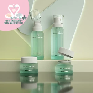 Brand New Product White Swan Series Cosmetic Glass Set Green Translucent Design White Swan Pump