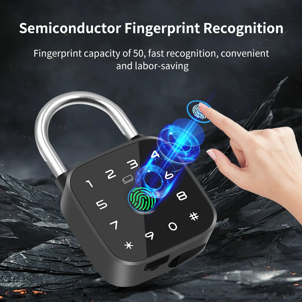 Smart Aluminum Alloy Padlock with Fingerprint Password RFID Card Key Smart Tuya App for Unlock for Wood Door Garage Shed Locker