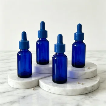 30ml Clear Blue Glass Boston Bottle with Screw Cap & Dropper for Essential Oils