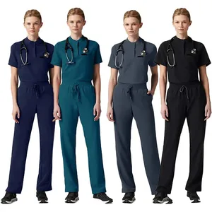 Cute Caribbean Blue Scrubs Uniforms Sets Burgundy Unisex Doctor Cargo Nursing Uniforms Sets for Tall Girls