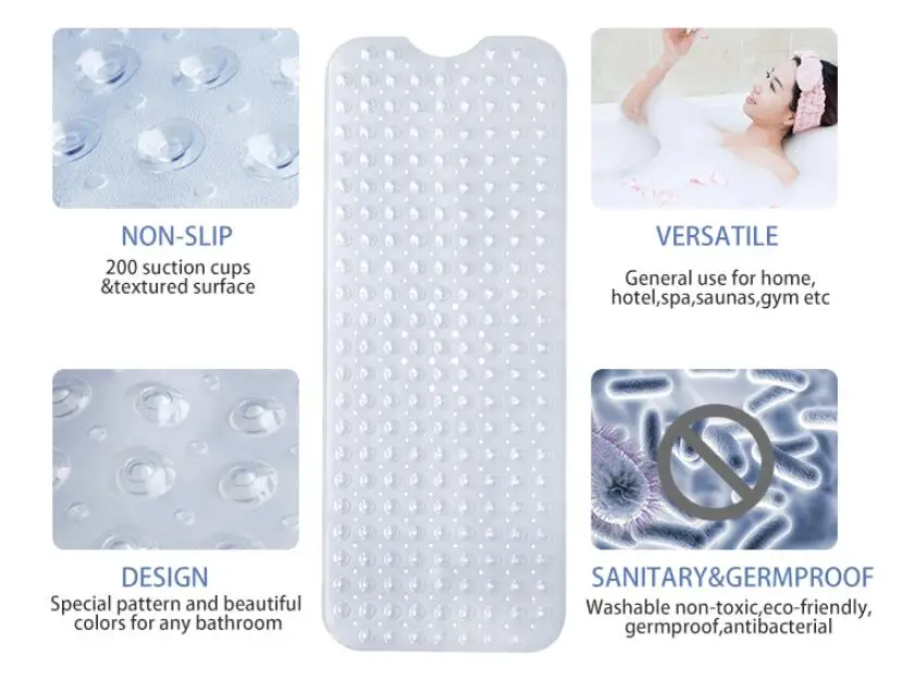 Anti Slip Custom Digital Print Waterproof PVC Shower Bathmate for Bathroom with Suction Cups