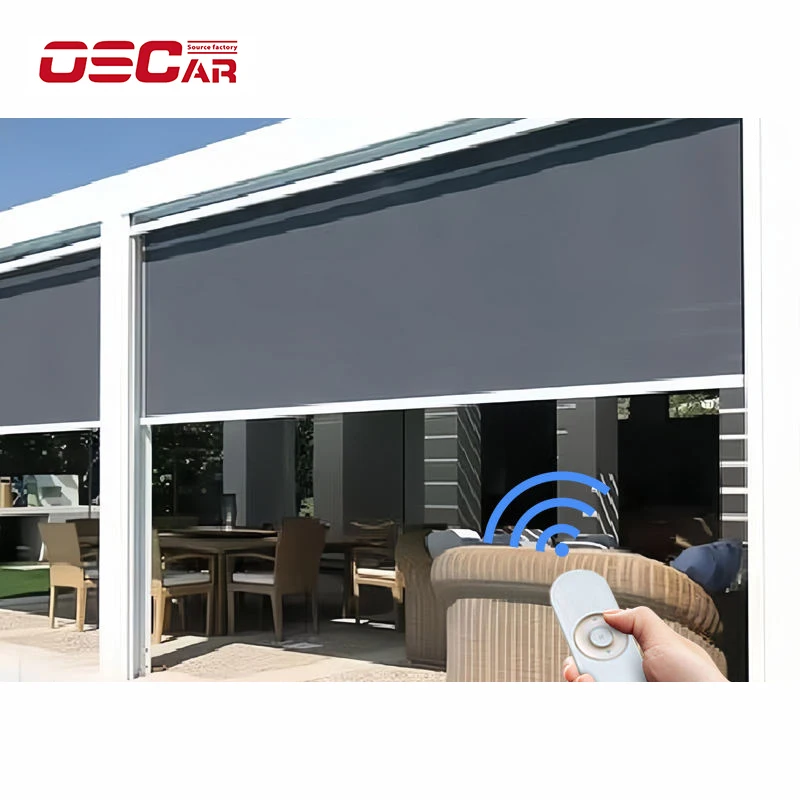 Windproof Zip Track Screen PVC Fabric Blackout Electric Automatic Outdoor Motor Vertical Motorized Shades Roller windows Blinds