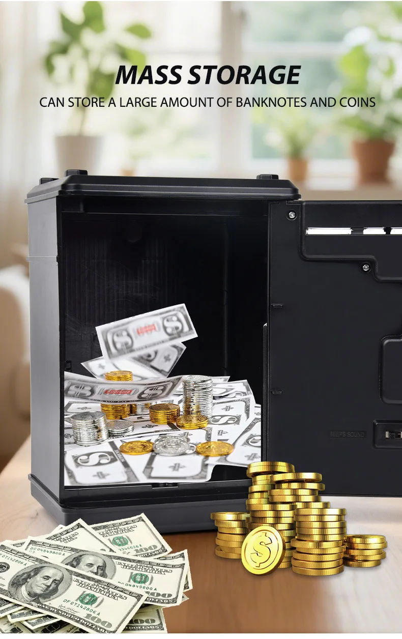 Automatic Mini Safe Coins Cash Saving Money Creative Safes Box Password  Counter Code Key Lock Coin Child Gift