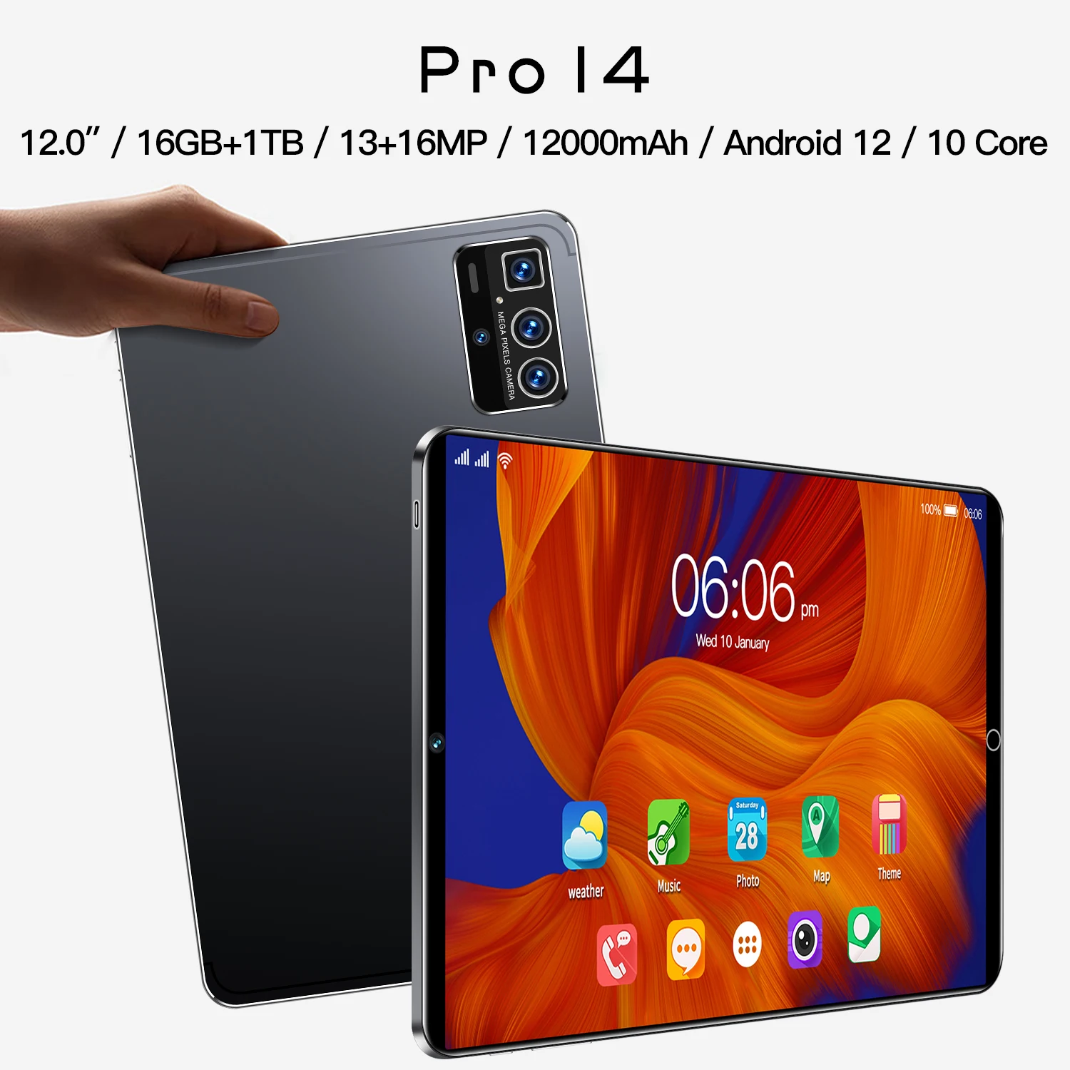 16GB+1TB Dual SIM Android Tablet 10.1 Inch Pro 14 Brand Educational Phone Call Feature