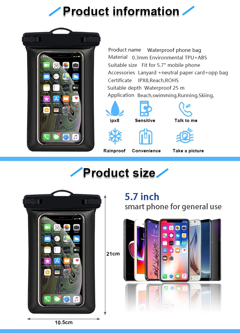 2021 New Design Environmental TPU 6 Inch Universal Waterproof Phone Pouch Cellphone Bag