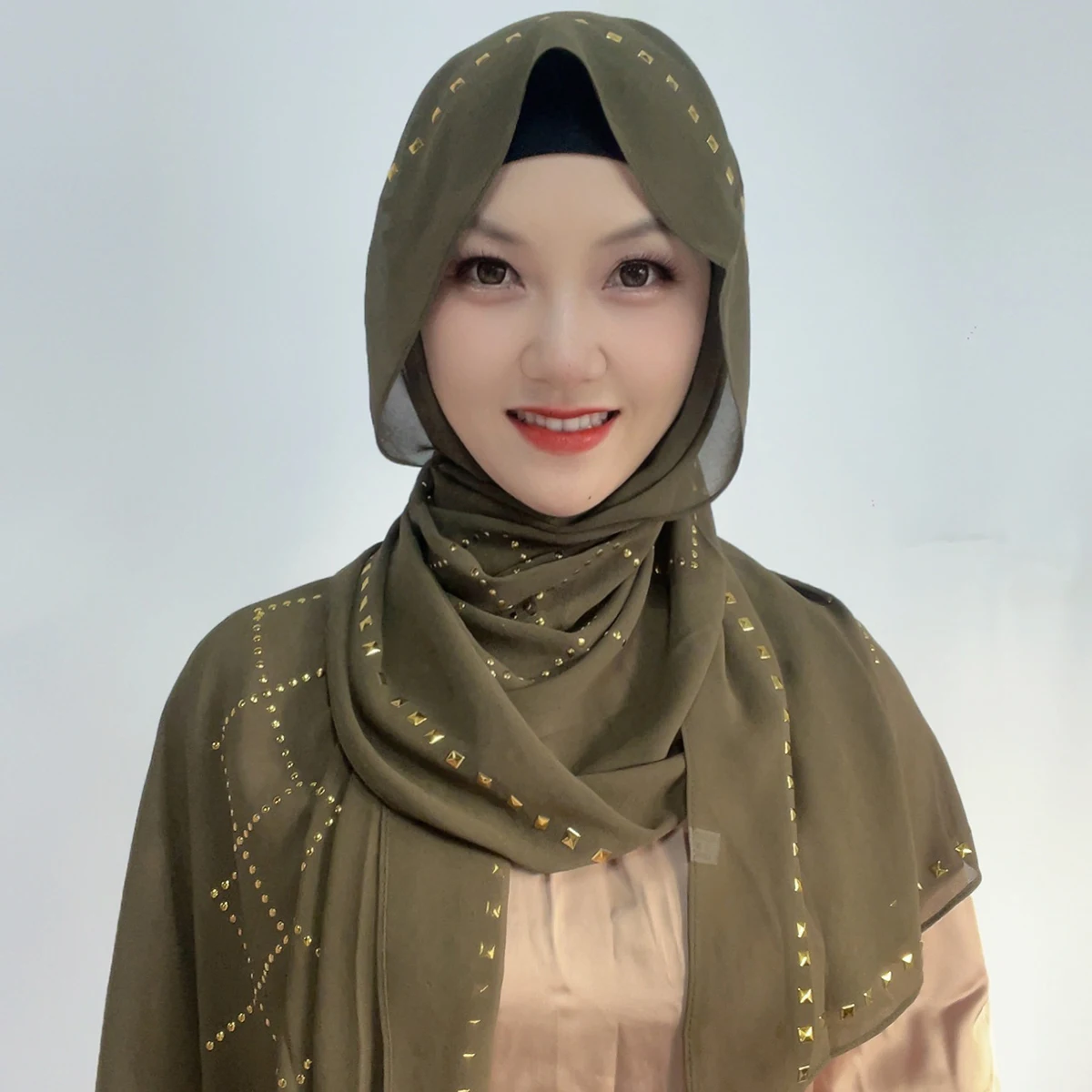 Chiffon Hijab Scarf Shawl Headcover In Bone White Color - Foto 6
