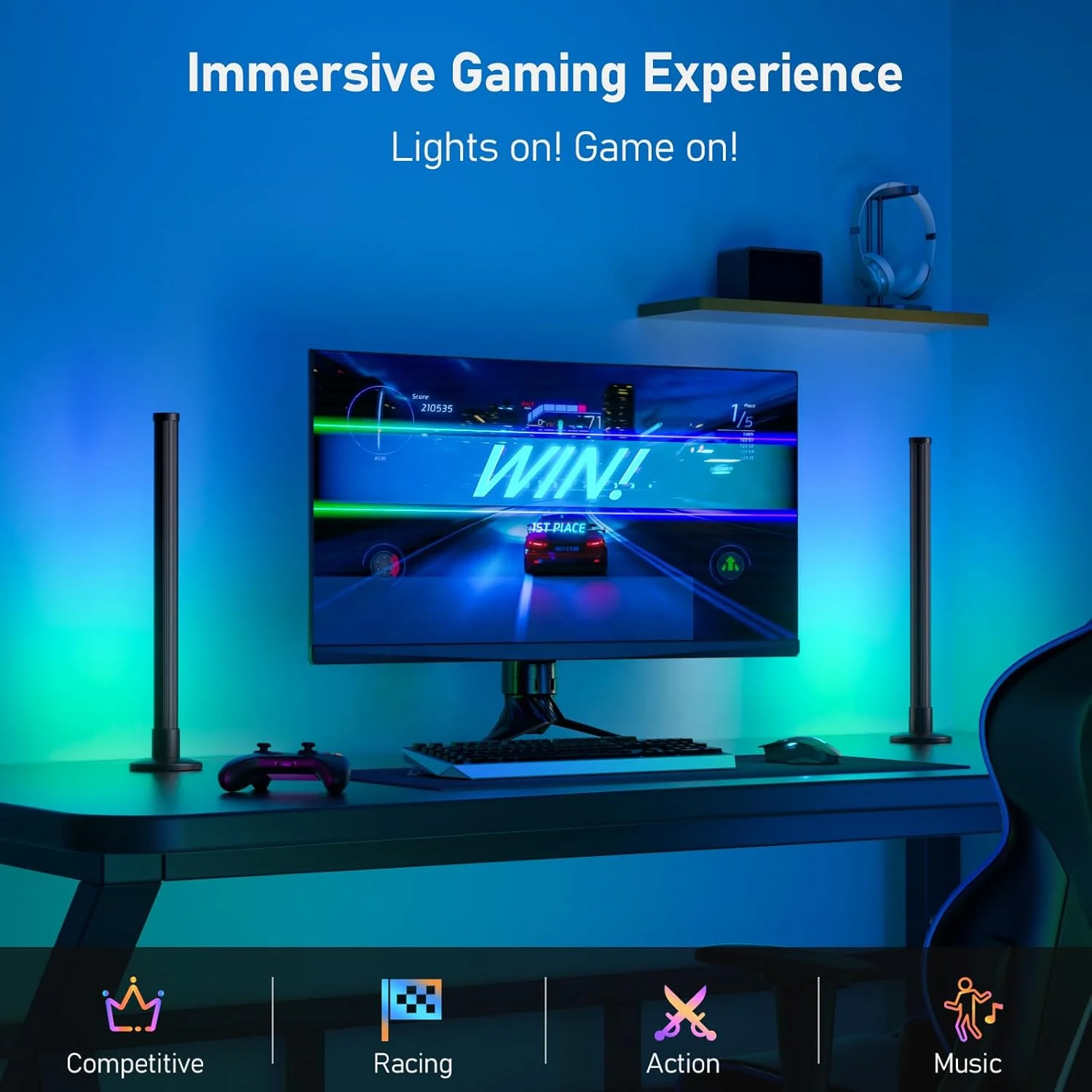 APP Control RGB Ambient Lighting LED Desktop Mood Light with Dynamic Effects and Music Modes Sync for Movies PC TV Room Decor