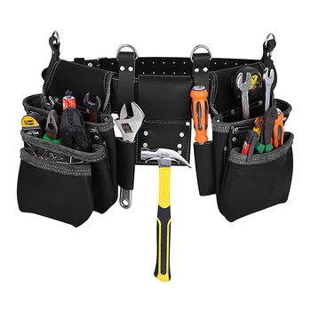 Waterproof Professional Electrical Tool Organizer Pouch Tooled Leather Bag Waist Belt for Carpenters