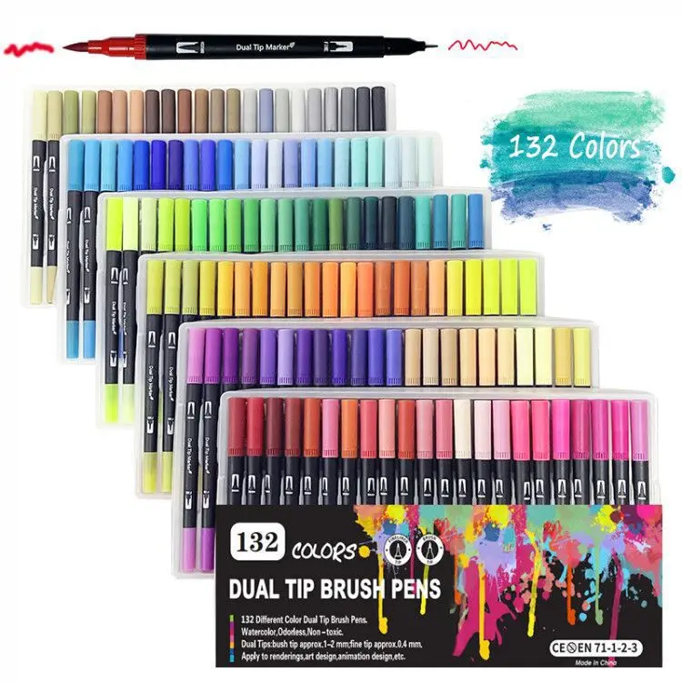 100 Colors Brush Tip Markers Dual Tip Water Color Brush Pens, Fine Tip Brush Mar