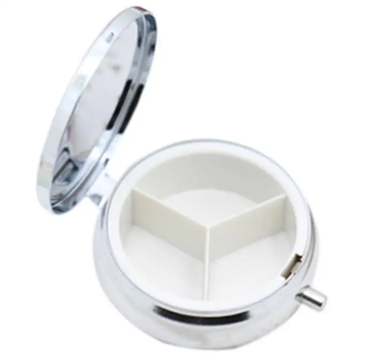 Портативный чемодан для таблеток с логотипом на заказ 3-х отсек круглый Сувенирный металлический мелкий контейнер лекарств витаминами