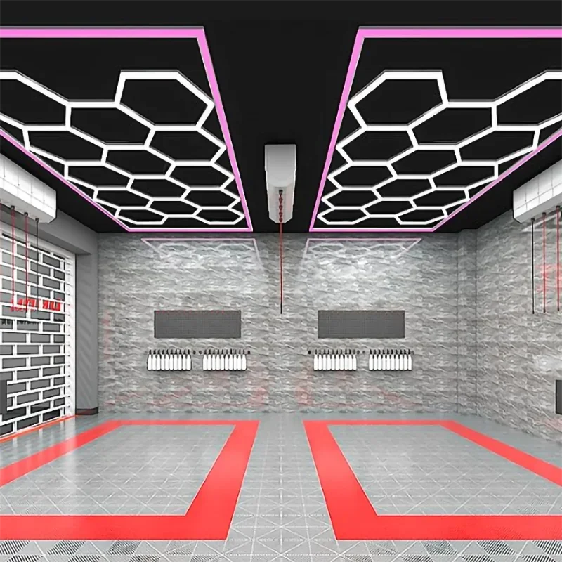 Pink Border 15 Hexagon Garage Light Hexagon Ceiling Light Lights for Commercial Auto Show
