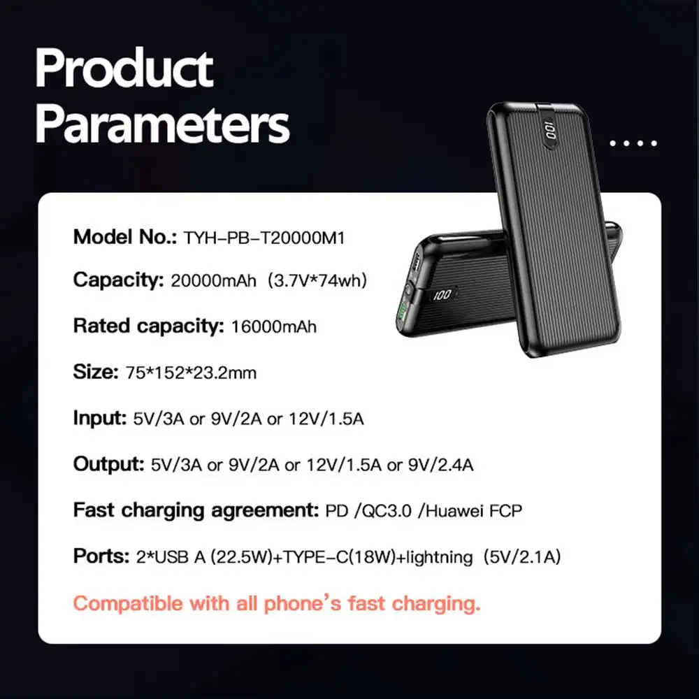 
Портативный android ios мобильного зарядного устройства Портативные зарядные устройства супер быстрая зарядка цифровой 20000 мАч, блок питания 20000 мАч power bank для iphone 