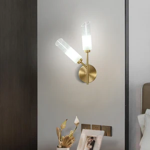 Wholesale Modern Gold Glass Material Hotel Wall Lamp Indoor 2 Light Wall Sconces