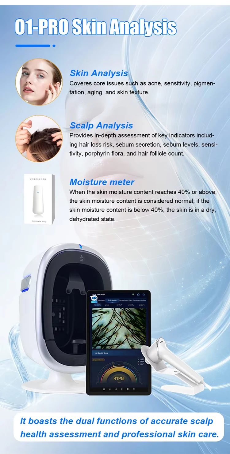 2026 Portable O1-PRO AI-Powered Skin Analyzer Touch Screen 30MP Camera Facial Scalp Hair Detection Multi-Language JP/US Home