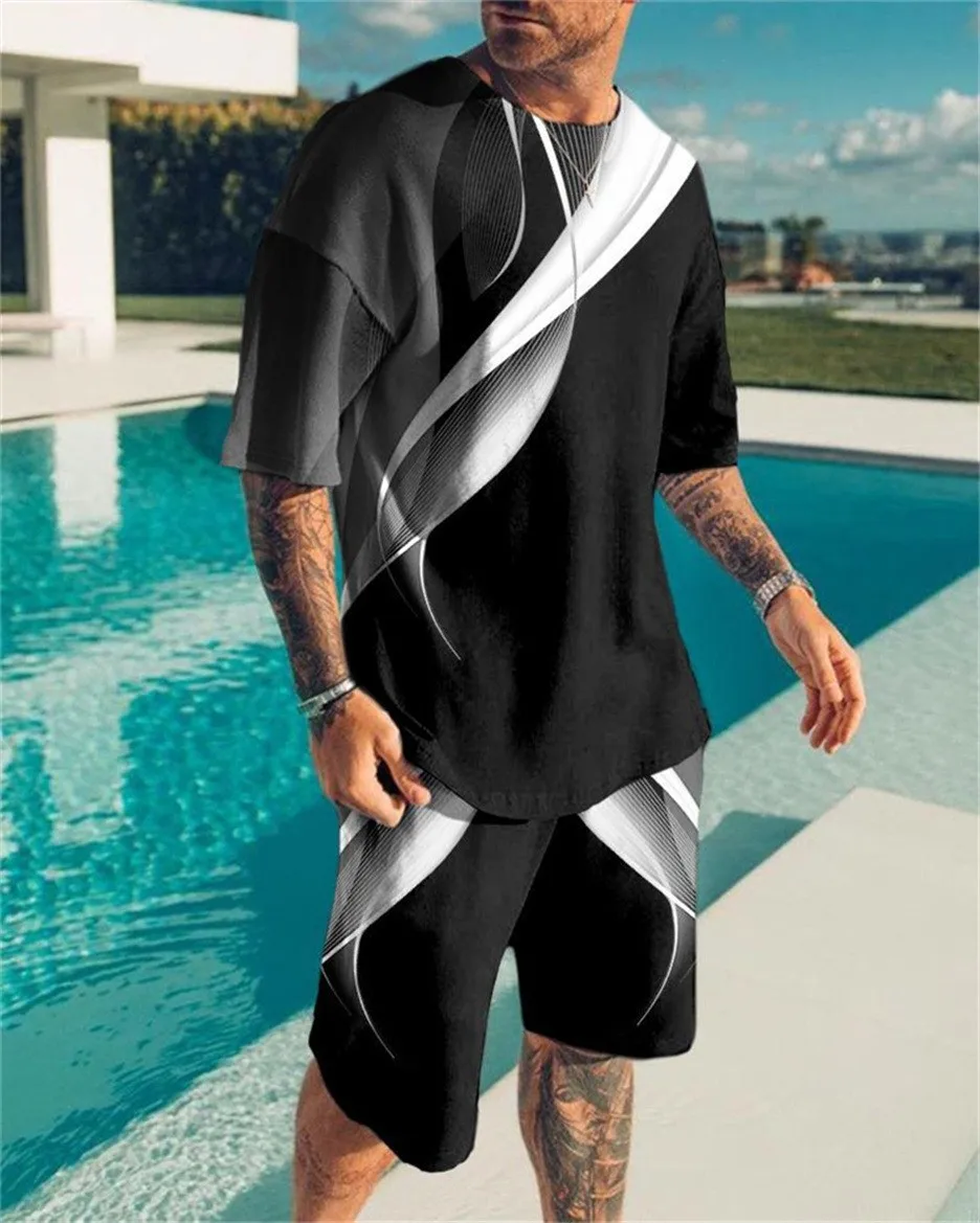 Summer Custom Pantalones Sports Men Tracksuit T Shirt Shorts Set Outfits Casual Two Piece Men's Set372_voghion.com