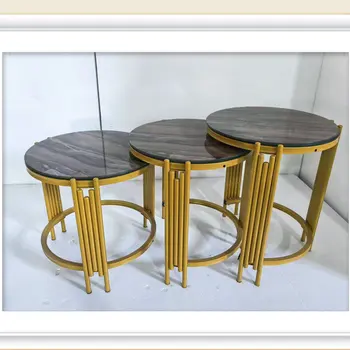 Modern Simple  Tempered Glass Coffee Table Set Golden Corner Table  Circular Coffee Table