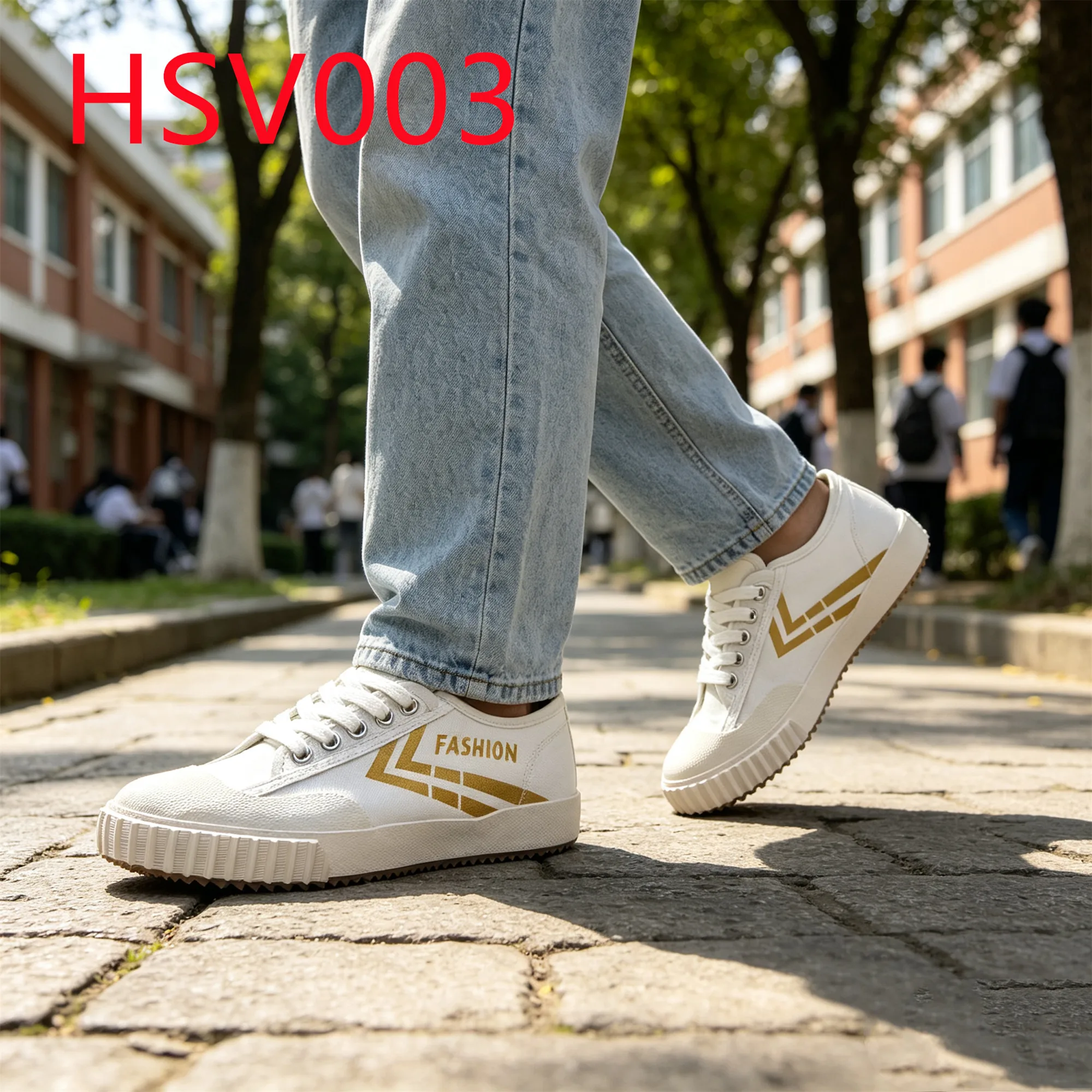 HY,Leisure Sports Gold Print Design Lace up Hua Singh White Sneakers Hard Wear Vulcanized Rubber Sole Unisex Casual Shoes HSV003