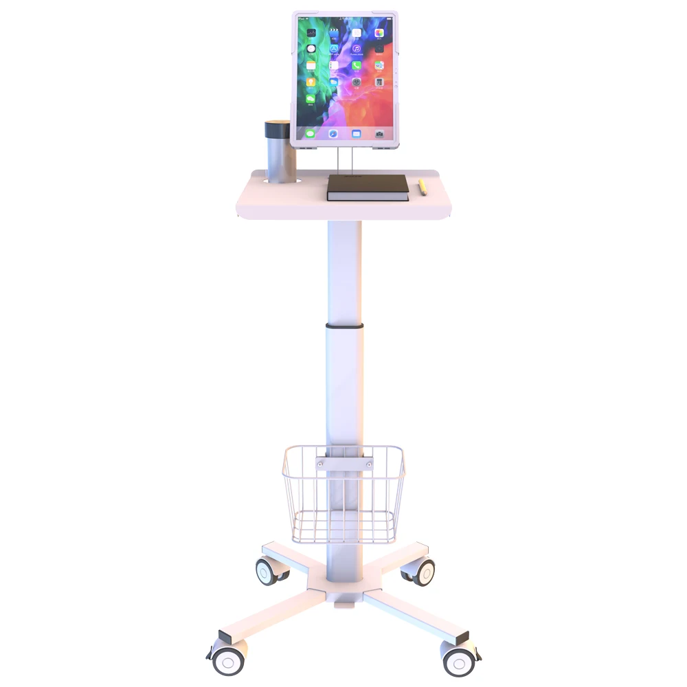 Medical Mobile Gas Spring Workstation Cart  Height Adjustment Medical Emergency Trolley for Sale Hospital Tablet Laptop Stand