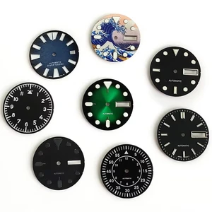 OEM Green Blue Luminous Watch Dial 28.5mm Double Calendar Window for Seiko SKX007 009 NH35/36 4R 6R Movement Watch Accessories